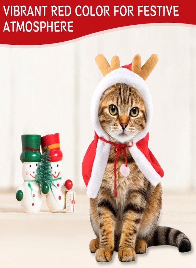 Qpets قبعة ووشاح عيد الميلاد من كيو بيتس®، ملابس قطط دافئة، زي تنكري، عباءة حمراء على شكل غزال، قبعة برباط قابل للتعديل، دعامة تصوير لحفلات عيد الميلاد - محيط الرقبة 37 سم - Image 5